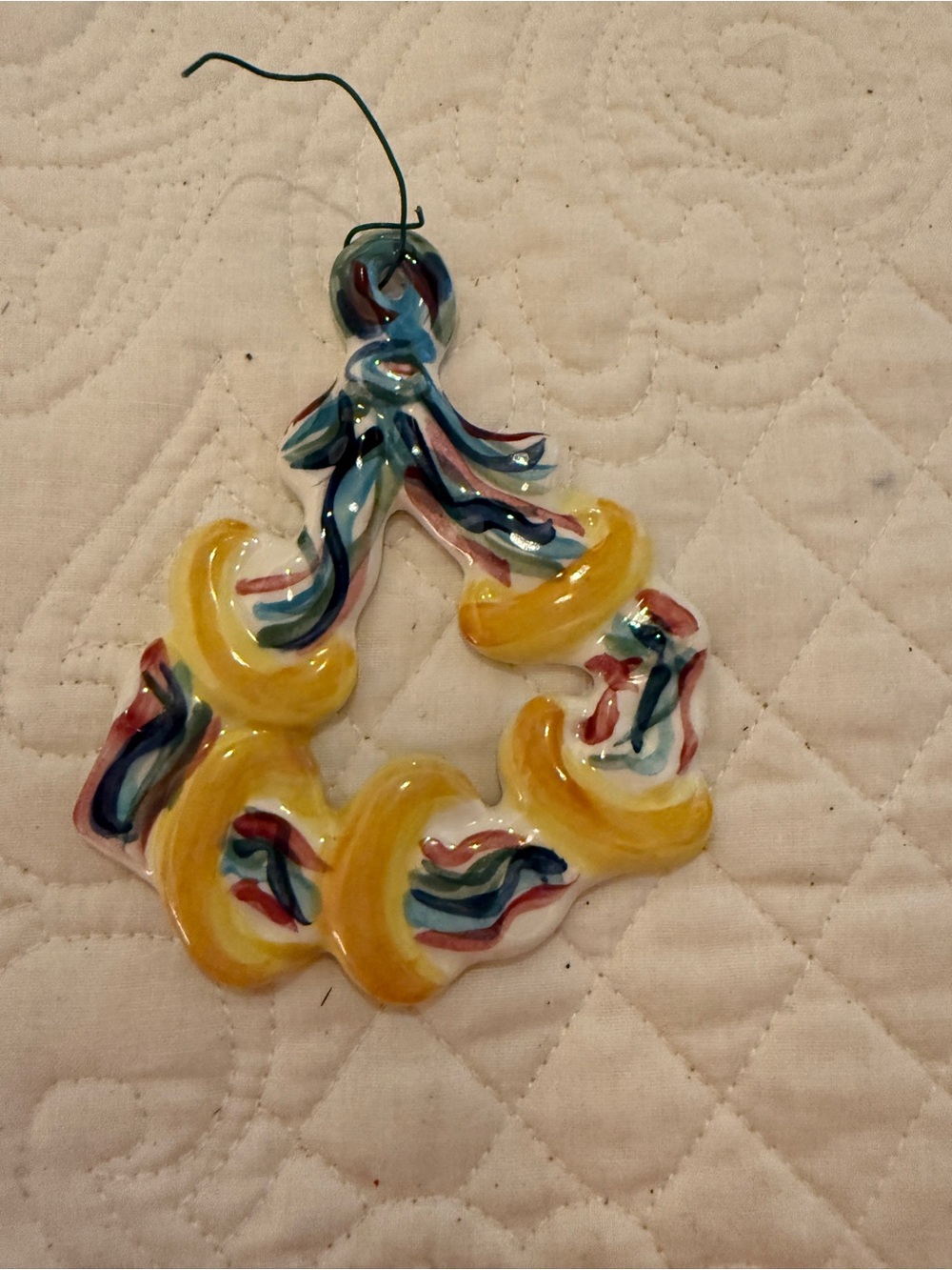 Gail Pittman Hand -Painted Ceramic Christmas Tree Ornament - Five Golden Rings